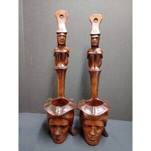Two Wooden Vintage Handcarved Tribal Offering Bowls